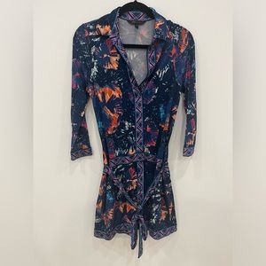 BCBG blue/pink/orange long sleeve mini dress size XS